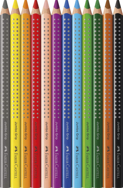 Faber Castell 12 JUMBO GRIP COLOUR PENCILS + SHARPENER