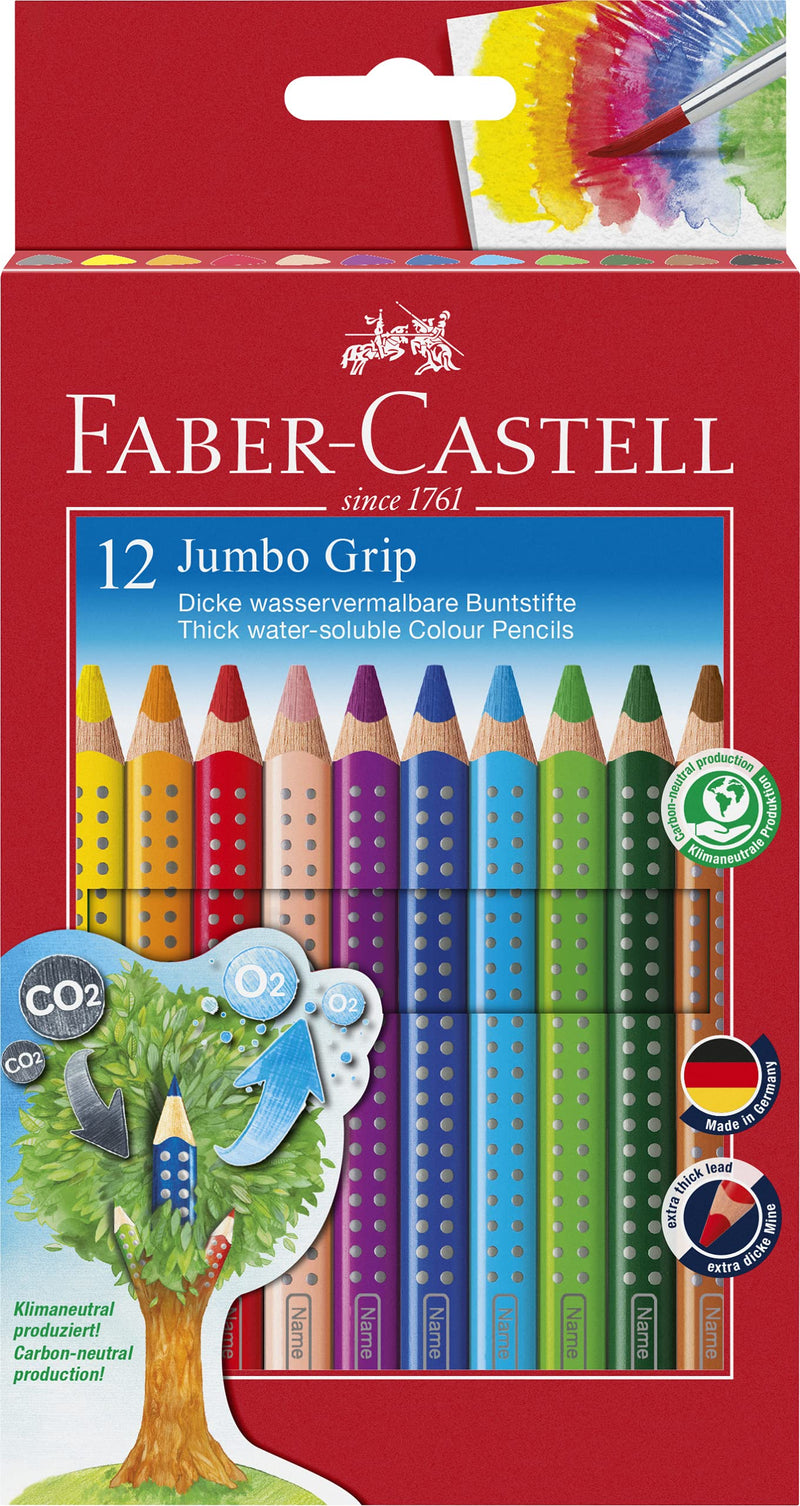 Faber Castell 12 JUMBO GRIP COLOUR PENCILS + SHARPENER