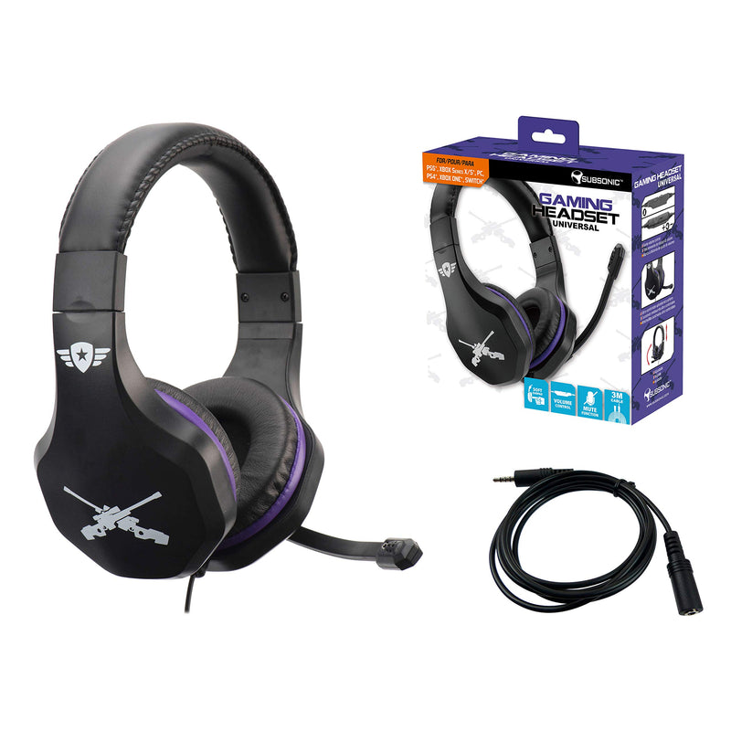 Subsonic Gaming Headset with microphone for Playstation 4 - PS4 Slim - PS4 Pro - Xbox One - PC - Nintendo Switch - Gamer Battle Royal accessory edition with cable extension for Switch BATTLE ROYALE 3 METERS