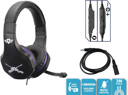 Subsonic Gaming Headset with microphone for Playstation 4 - PS4 Slim - PS4 Pro - Xbox One - PC - Nintendo Switch - Gamer Battle Royal accessory edition with cable extension for Switch BATTLE ROYALE 3 METERS