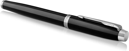 Parker IM Fountain Pen | Black Lacquer with Chrome Trim | Medium Nib with Blue Ink Refill | Gift Box