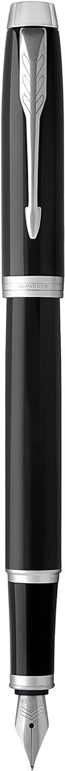 Parker IM Fountain Pen | Black Lacquer with Chrome Trim | Medium Nib with Blue Ink Refill | Gift Box