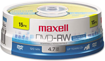 Maxell(r) 635117 4.7gb 120-Minute Dvd-Rws (15-Ct Spindle) 5.50in. x 5.50in. x 1.75in.