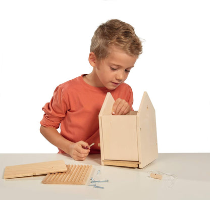 Eichhorn Outdoor 100004581 Wooden Bird House for Assembly and Painting, Includes Brushes and Colours, 14 x 14 x 24 cm, Lime Wood, DIY, 14x14x24cm