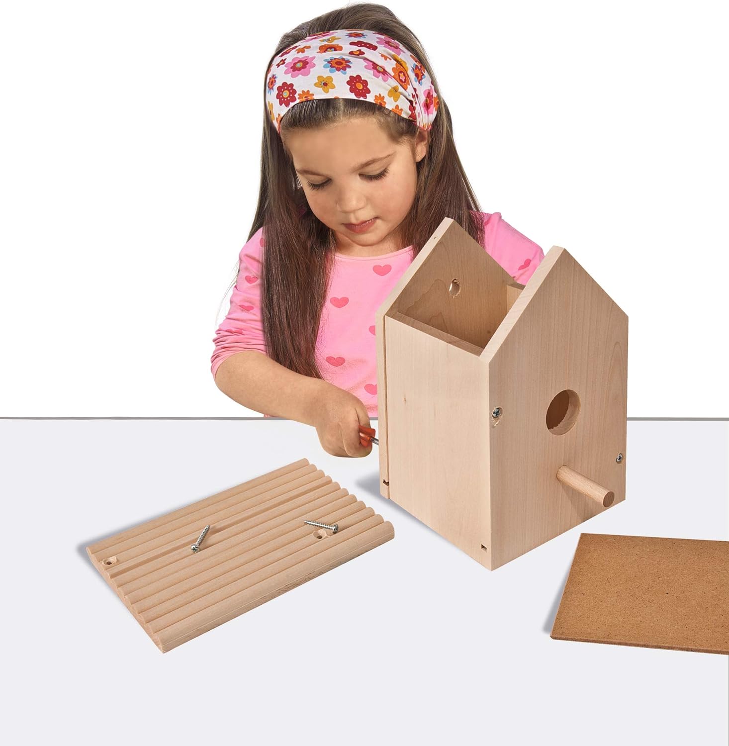 Eichhorn Outdoor 100004581 Wooden Bird House for Assembly and Painting, Includes Brushes and Colours, 14 x 14 x 24 cm, Lime Wood, DIY, 14x14x24cm