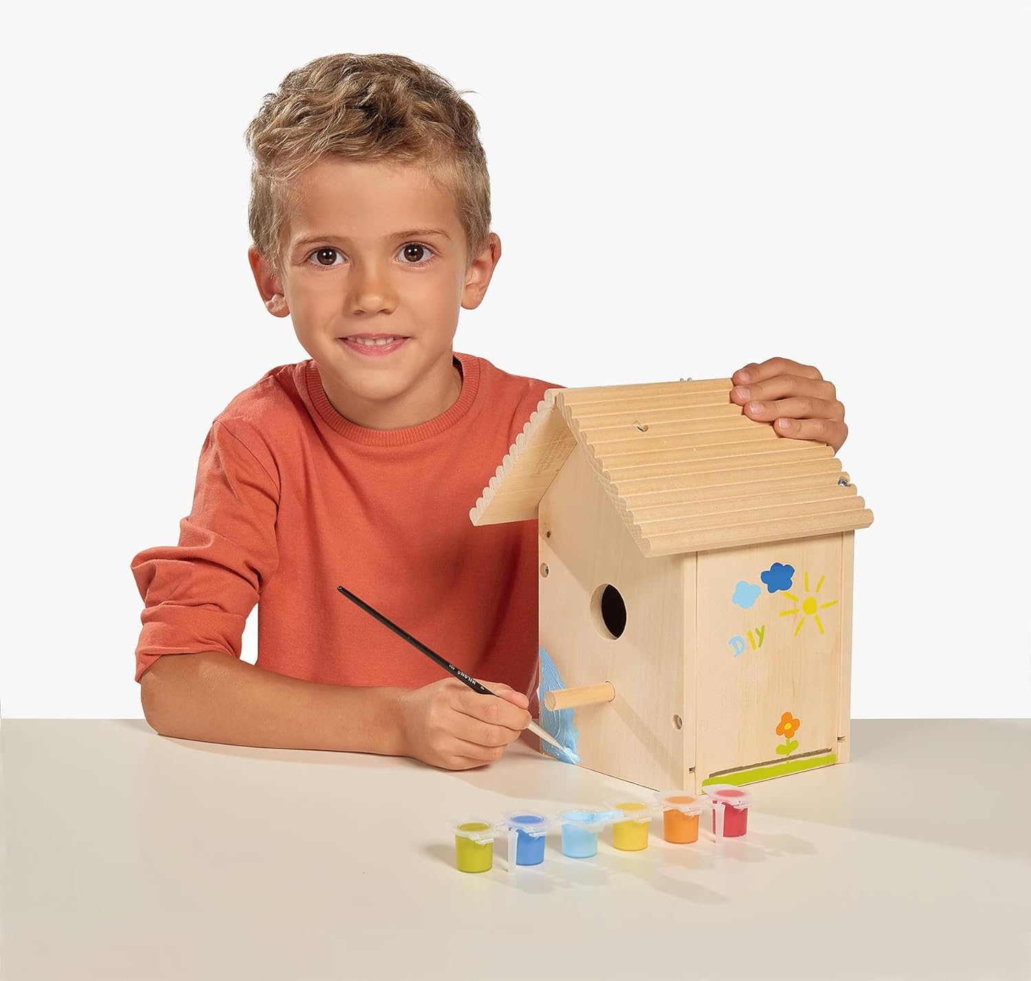 Eichhorn Outdoor 100004581 Wooden Bird House for Assembly and Painting, Includes Brushes and Colours, 14 x 14 x 24 cm, Lime Wood, DIY, 14x14x24cm