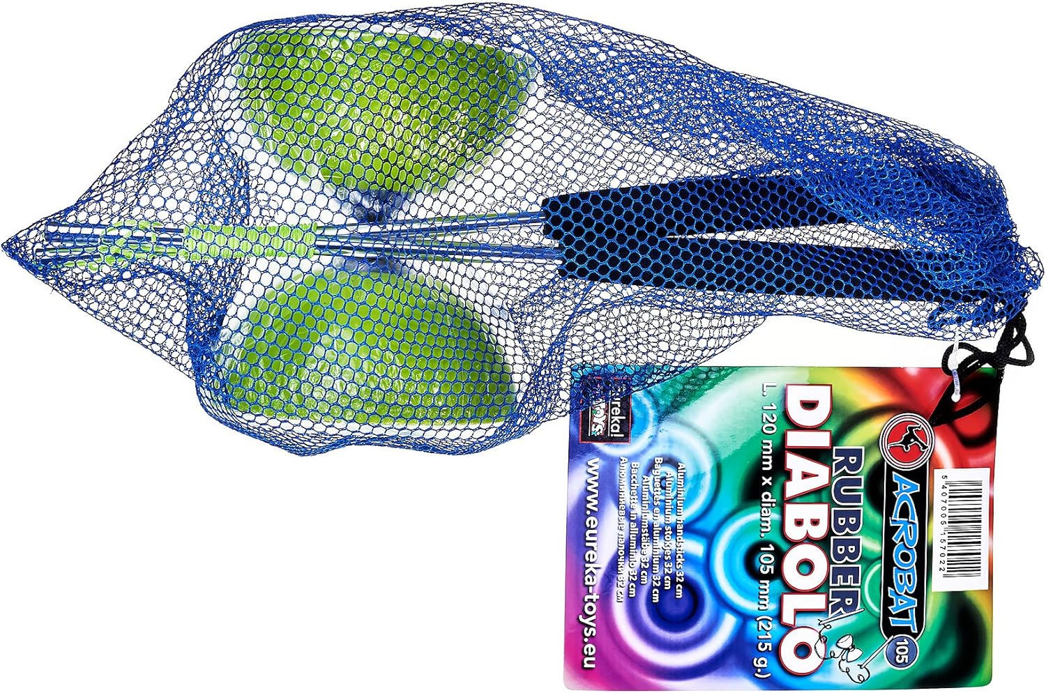 Eureka 515702 Acrobat 105 Rubber Diabolo with Aluminum Hand Sticks, Green