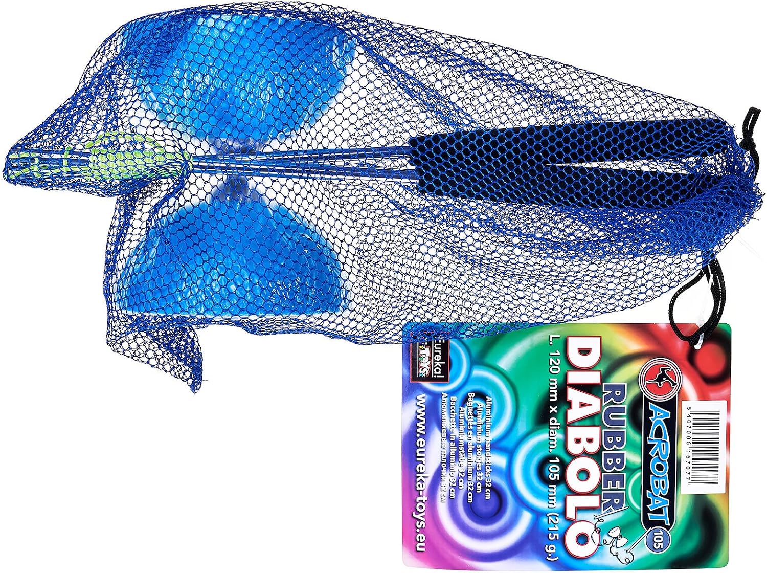 EUREKA- Acrobat 105-Diábolo de Goma con Palos de Aluminio, Color Azul Claro (515707