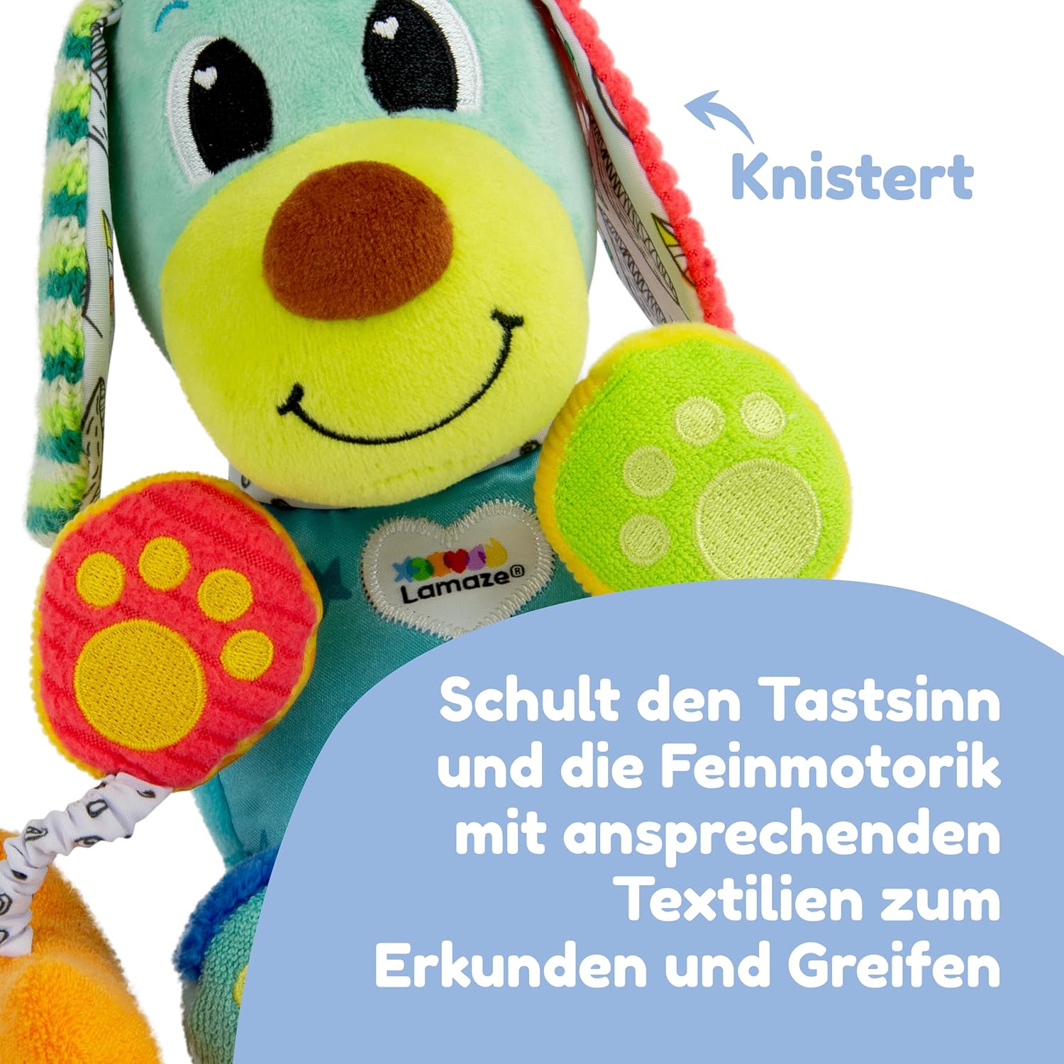 Lamaze Baby Spielzeug "Lustiger Soundhund" Clip & Go, das hochwertige Kleinkindspielzeug. Der quietschbunte Greifling fördert die Motorik und ist das perfekte Kinderwagenspielzeug und Kuscheltier, Meh