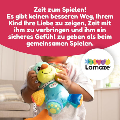 Lamaze Baby Spielzeug "Lustiger Soundhund" Clip & Go, das hochwertige Kleinkindspielzeug. Der quietschbunte Greifling fördert die Motorik und ist das perfekte Kinderwagenspielzeug und Kuscheltier, Meh