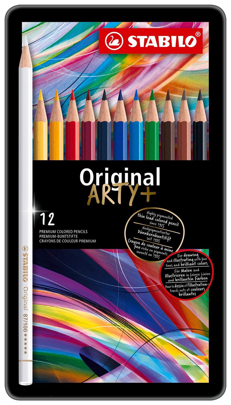 Thin Lead Colouring Pencil - STABILO Original - ARTY+ - Tin of 12 - Assorted Colours