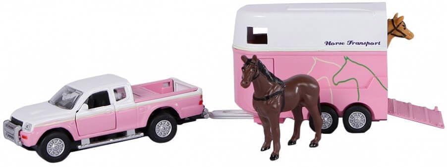 Van Manen Kids Globe Traffic Mitsubishi 520124 Toy Car and Horse Trailer Set Pink/White for Girls