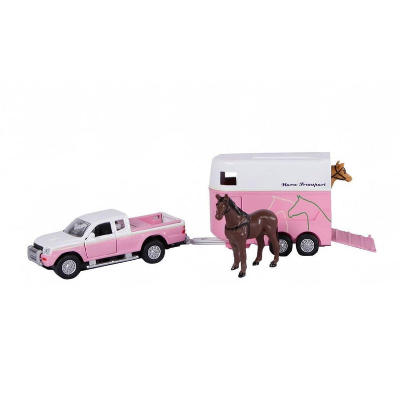 Van Manen Kids Globe Traffic Mitsubishi 520124 Toy Car and Horse Trailer Set Pink/White for Girls