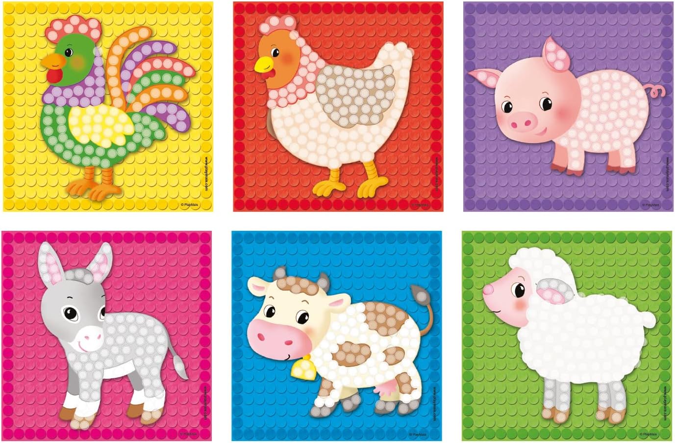 Playmais Mosaic Little Farm Kit de Manualidades para niños y niñas a Partir de 3 años | 2300 Piezas y 6 Plantillas de mosaicos con Animales de Granja | estimula la Creatividad y Habilidades motoras