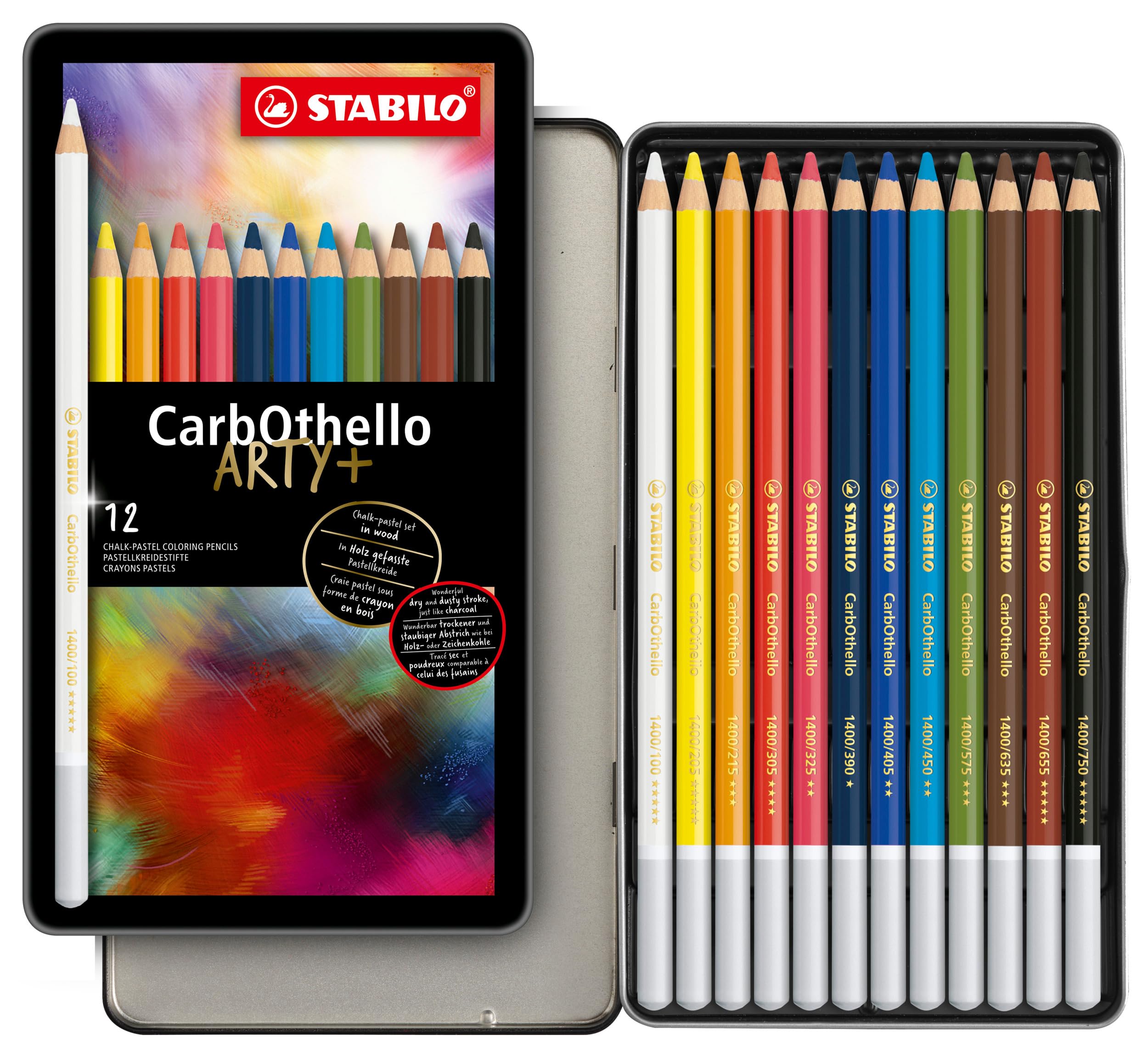 Pastellkreidestift - STABILO CarbOthello - ARTY+ - 12er Metalletui - mit 12 verschiedenen Farben
