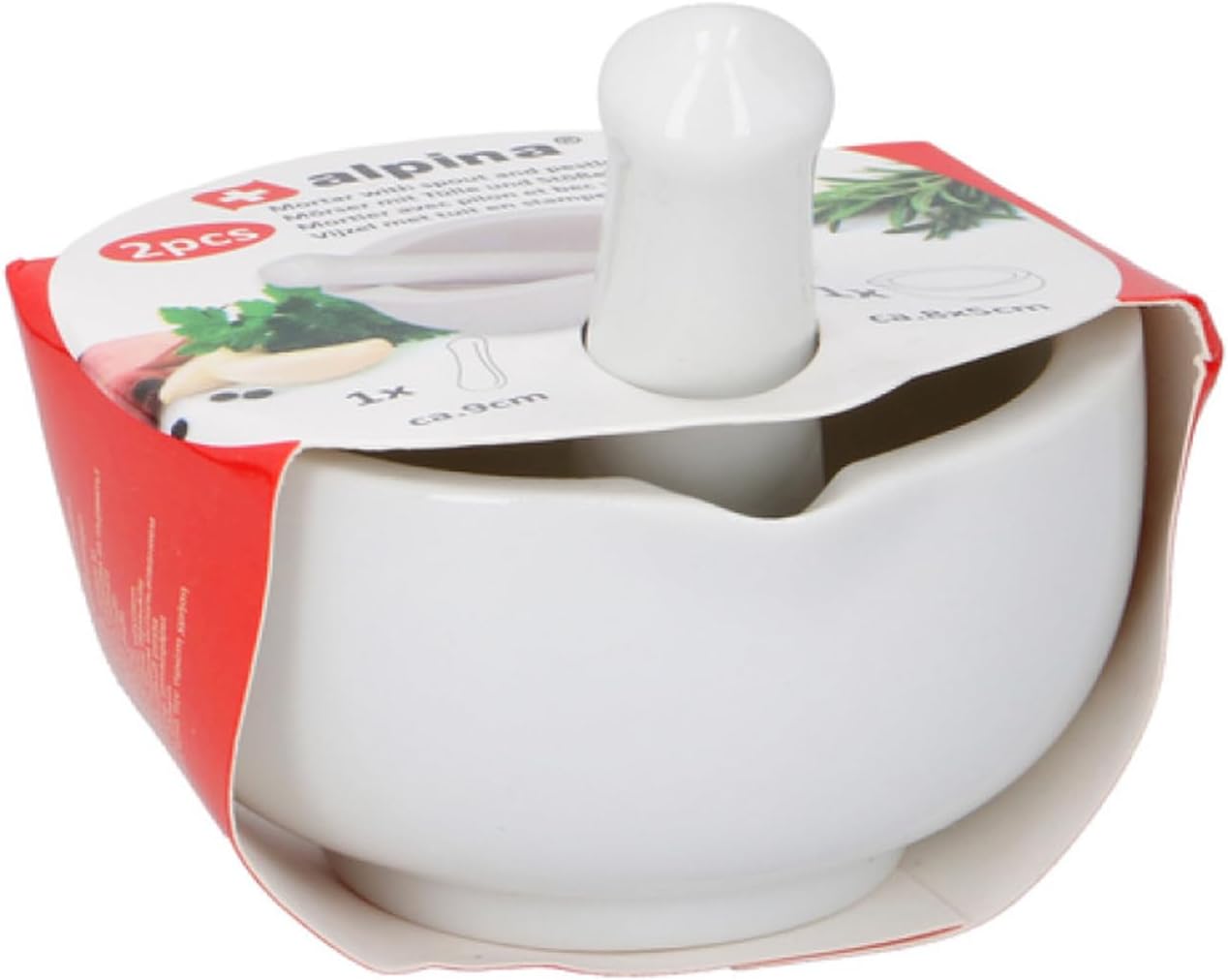 Alpina White Porcelain 8.5cm Pestle and Mortar Hand Grinder Crusher