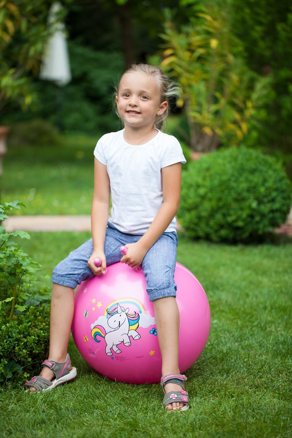John Printed hopper ball, bouncy ball, jumping ball, space hopper, hopper ball for inside and outside, re-inflatable, robust, fitness for children