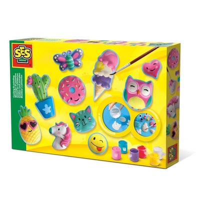 SES Creative 01133 Happy Figures Casting and Painting Kit, Brighten Your Day with Crafts, Mould and Paint Plaster Kit
