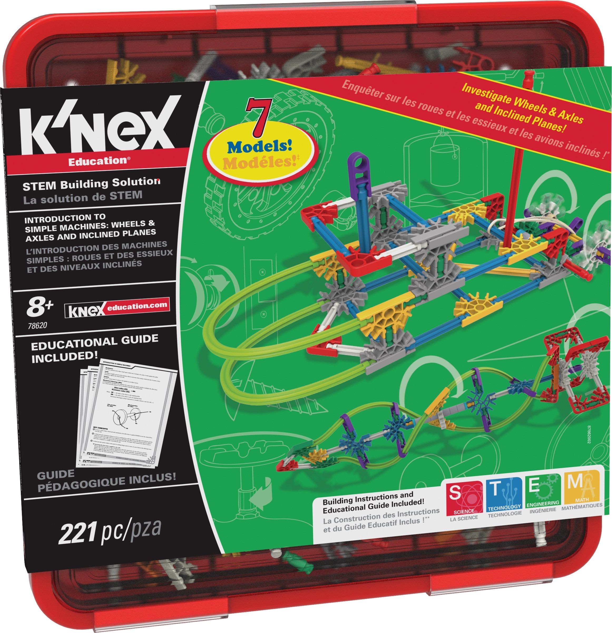 K’NEX Education – Intro to Simple Machines: Wheels, Axles, & Inclined Planes Set – 221 Pieces – Ages 8+ Engineering Educational Toy