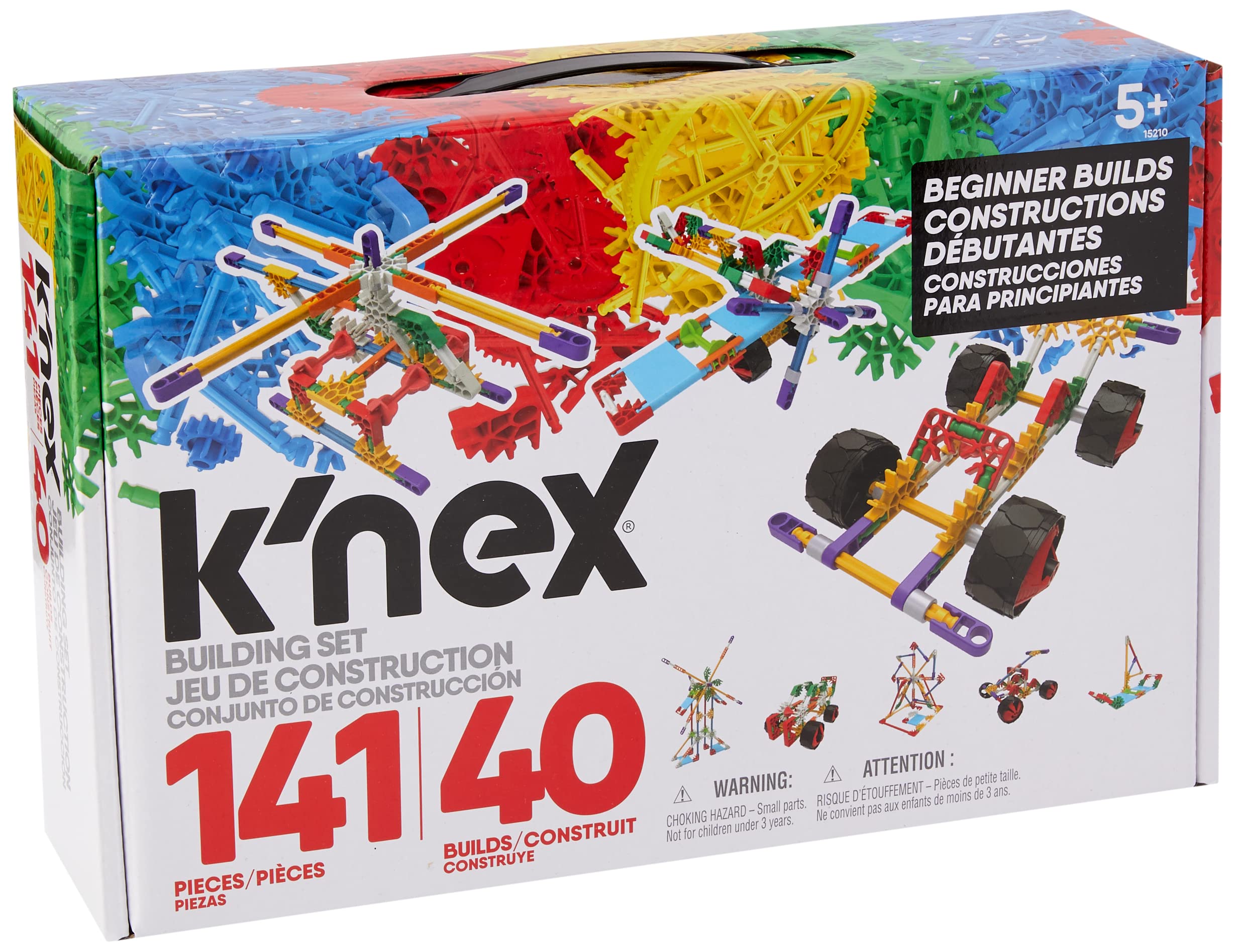 K'NEX 15210 Beginner 40 Model Building Set, Educational Toys for Boys and Girls, 141 Piece Beginners Learning Kit, Engineering for Kids, Colourful Building Construction Toys for Children Aged 5 + Single