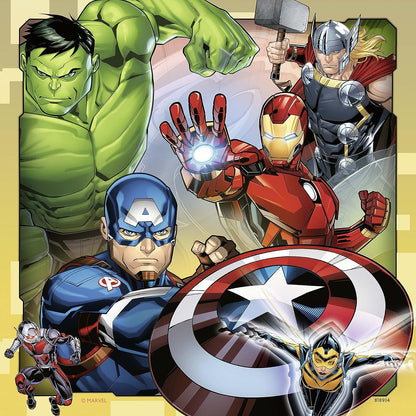 Ravensburger Marvel Avengers Assemble 3x 49 Piece Jigsaw Puzzles for Kids Age 5 Years and Up & Marvel Avengers Mini Memory Game - For Kids Age 3 Years and Up - Hulk, Thor, Iron Man + Memory Game