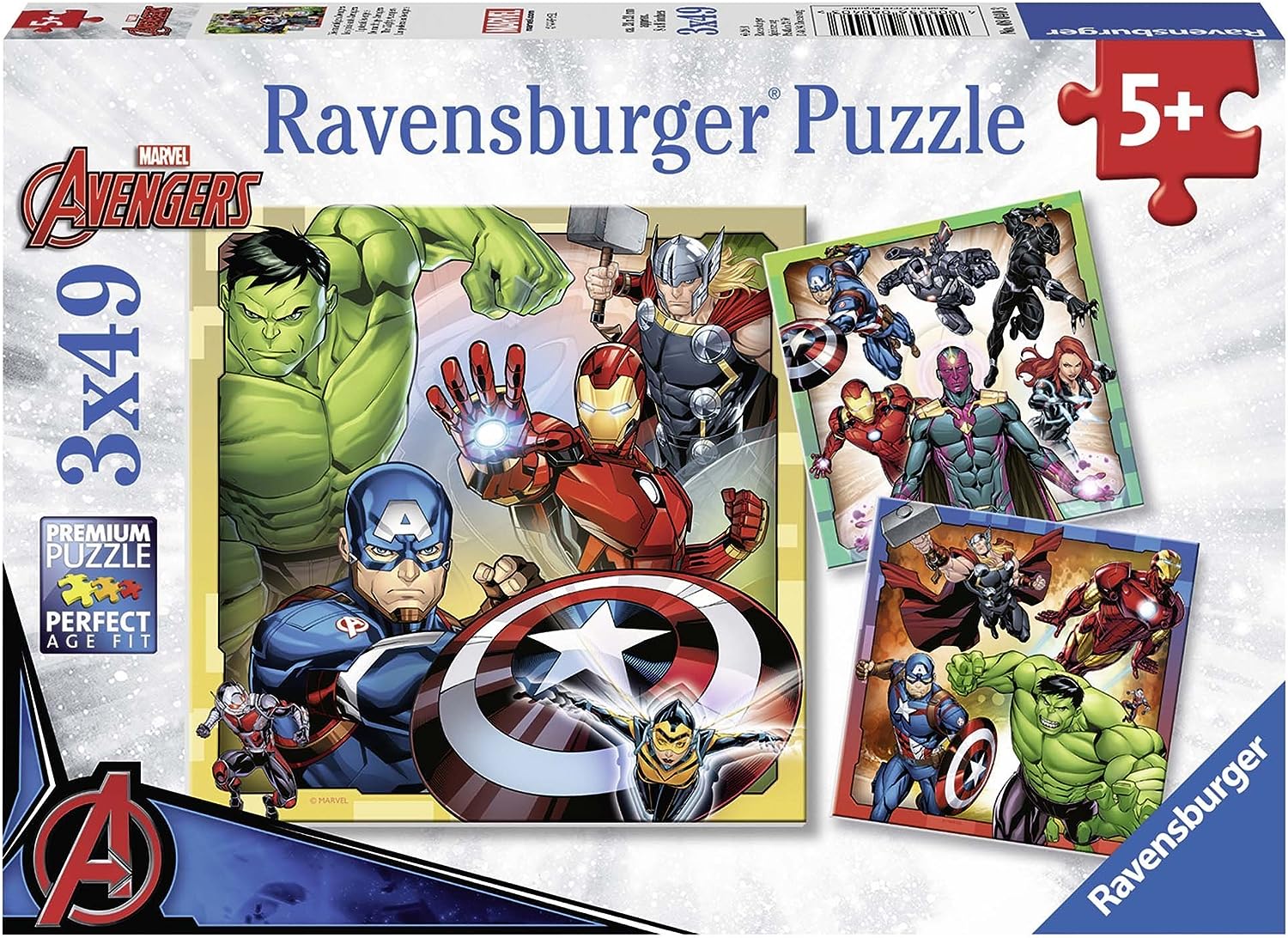 Ravensburger Marvel Avengers Assemble 3x 49 Piece Jigsaw Puzzles for Kids Age 5 Years and Up & Marvel Avengers Mini Memory Game - For Kids Age 3 Years and Up - Hulk, Thor, Iron Man + Memory Game