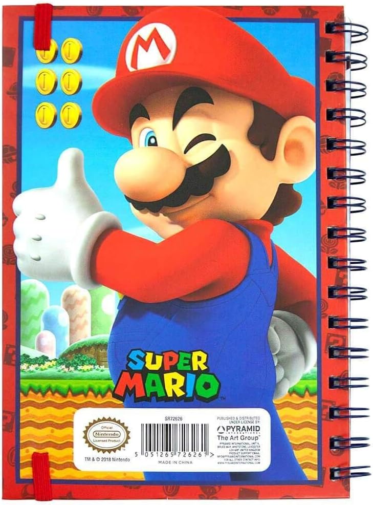 Pyramid International Super Mario A5 Spiral Notebook with Lenticular Cover and Secure Closure - Official Merchandise