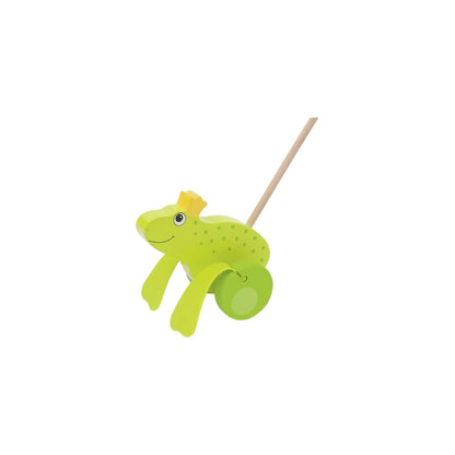 Goki- Juguete de Empuje Frog King, Color Verde (54938