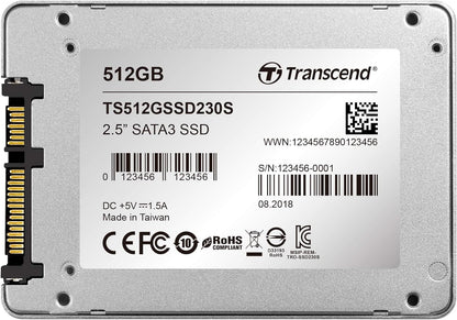 Transcend SSD230S 512 GB 2.5 Inch SATA III 6 Gb/s Internal Solid State Drive (SSD) 3D TLC NAND with DRAM Cache (TS512GSSD230S