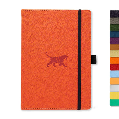 Dingbats - Wildlife Dotted Medium Notebook, Orange Tiger, A5 - Hardcover Notebook - PU Leather - Perforated, Cream 100gsm Ink-Proof Paper