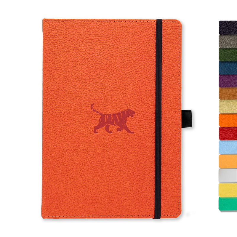 Dingbats - Wildlife Dotted Medium Notebook, Orange Tiger, A5 - Hardcover Notebook - PU Leather - Perforated, Cream 100gsm Ink-Proof Paper