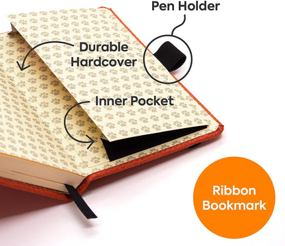 Dingbats - Wildlife Dotted Pocket Notebook, Orange Tiger, A6 - Hardcover - Perforated, 100gsm Ink-Proof Paper - Includes Elastic Closure & Bookmark