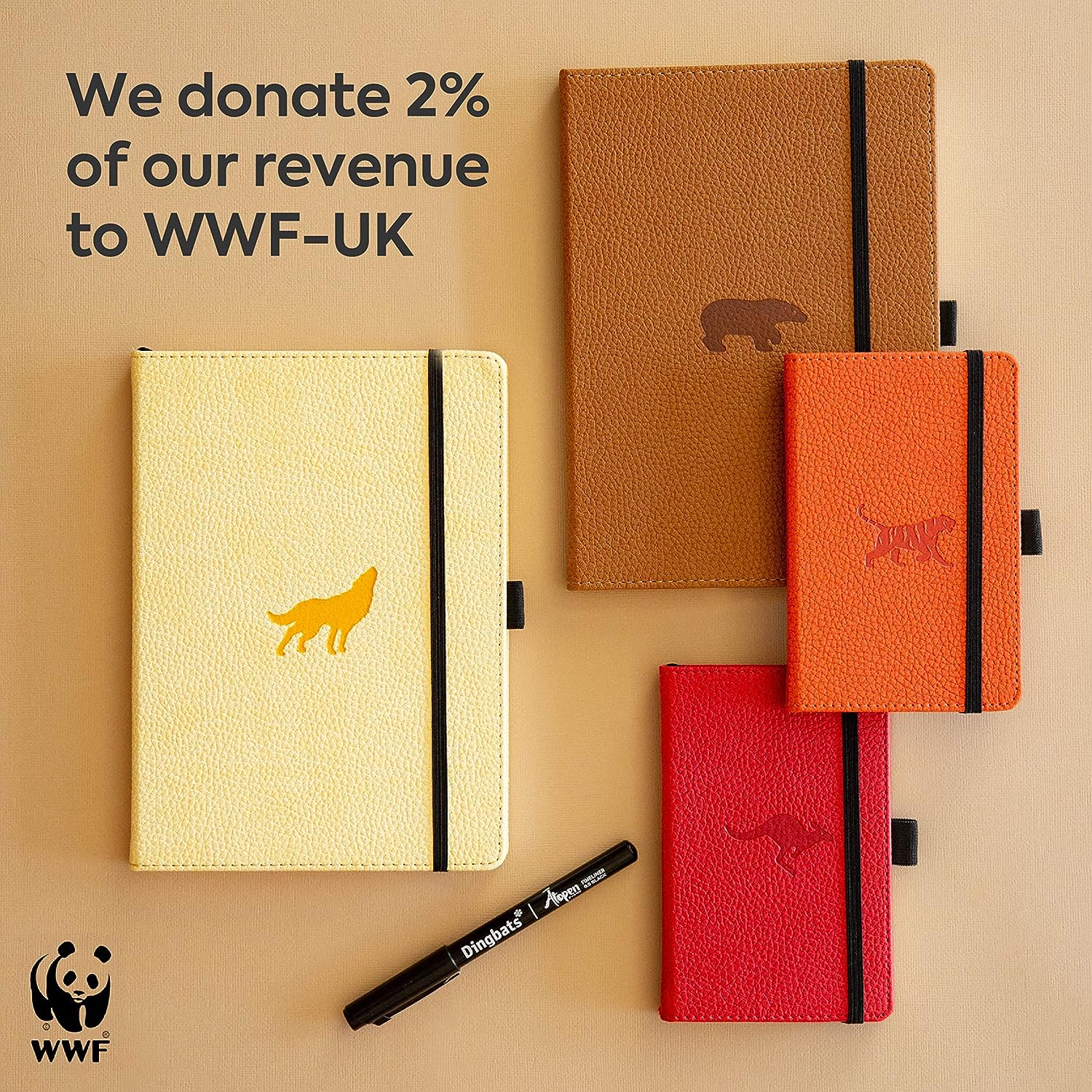 Dingbats* Notebooks - Wildlife Lined Pocket Notebook, Orange Tiger, A6 - Hardcover - Cream 100gsm Ink-Proof Paper - Includes Pocket & Bookmark