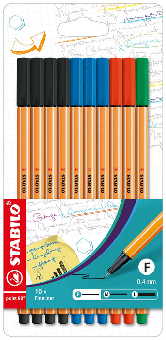 Fineliner - STABILO point 88 - Pack of 10 - Office Colours