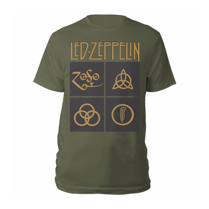 Led Zeppelin Green Symbols Men T-Shirt Olive, Regular