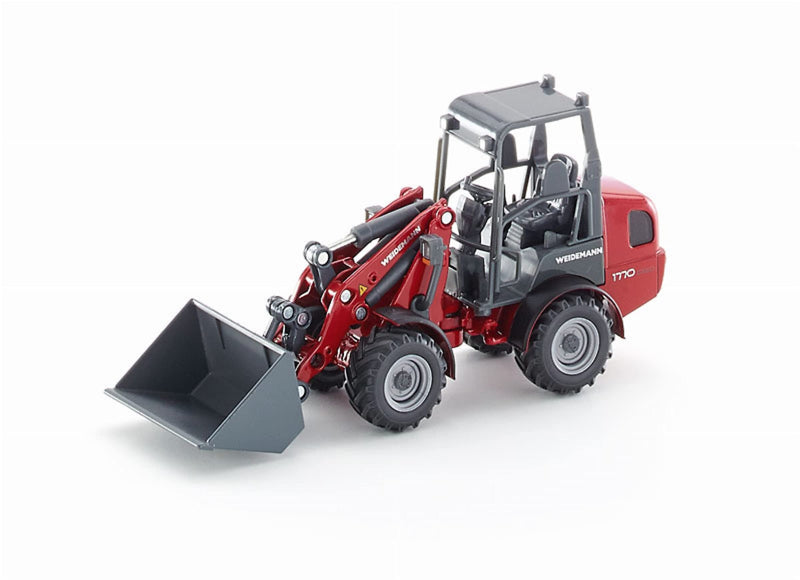 siku 3059, Weidemann Hoftrac Four-Wheel Loader, 1:32, Metal,Plastic, Red, Movable loading arm and shovel