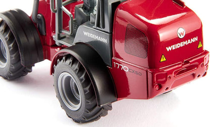 siku 3059, Weidemann Hoftrac Four-Wheel Loader, 1:32, Metal,Plastic, Red, Movable loading arm and shovel