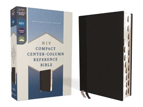 NIV, Compact Center-Column Reference Bible, Leathersoft, Black, Red Letter, Thumb Indexed, Comfort Print