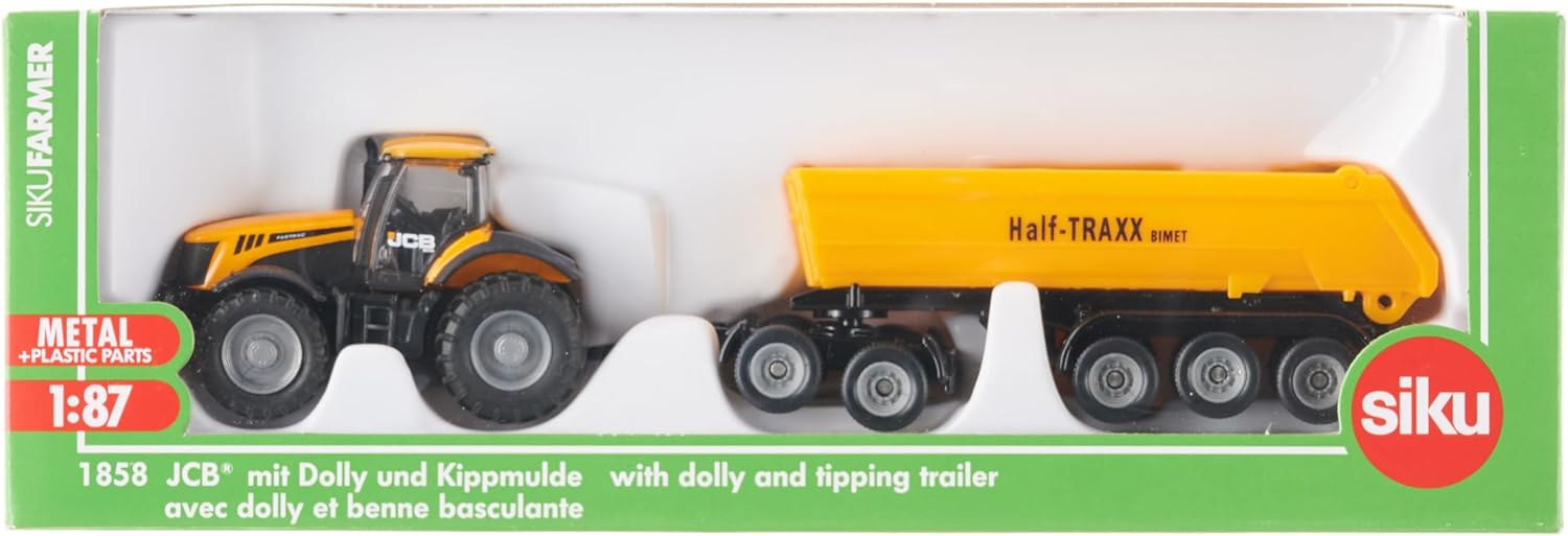 siku 1858, Tractor JCB con dolly y caja basculante, 1:87, Metal/Plástico, Amarillo, Caja basculante desmontable
