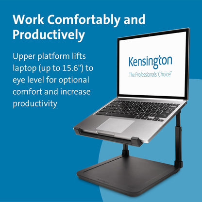 Kensington Laptop Riser - Ergonomic Laptop Stand for Home Office (up to 15.6 inch) with Anti-Skid Design, Security Slot and SmartFit System (K52783WW), Black