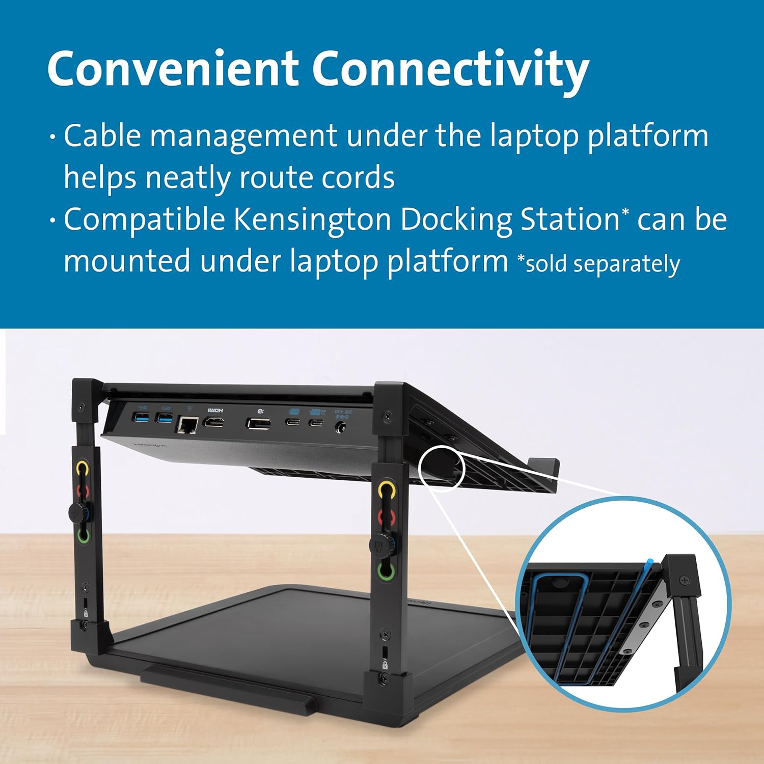 Kensington Laptop Riser - Ergonomic Laptop Stand for Home Office (up to 15.6 inch) with Anti-Skid Design, Security Slot and SmartFit System (K52783WW), Black