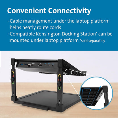 Kensington Laptop Riser - Ergonomic Laptop Stand for Home Office (up to 15.6 inch) with Anti-Skid Design, Security Slot and SmartFit System (K52783WW), Black