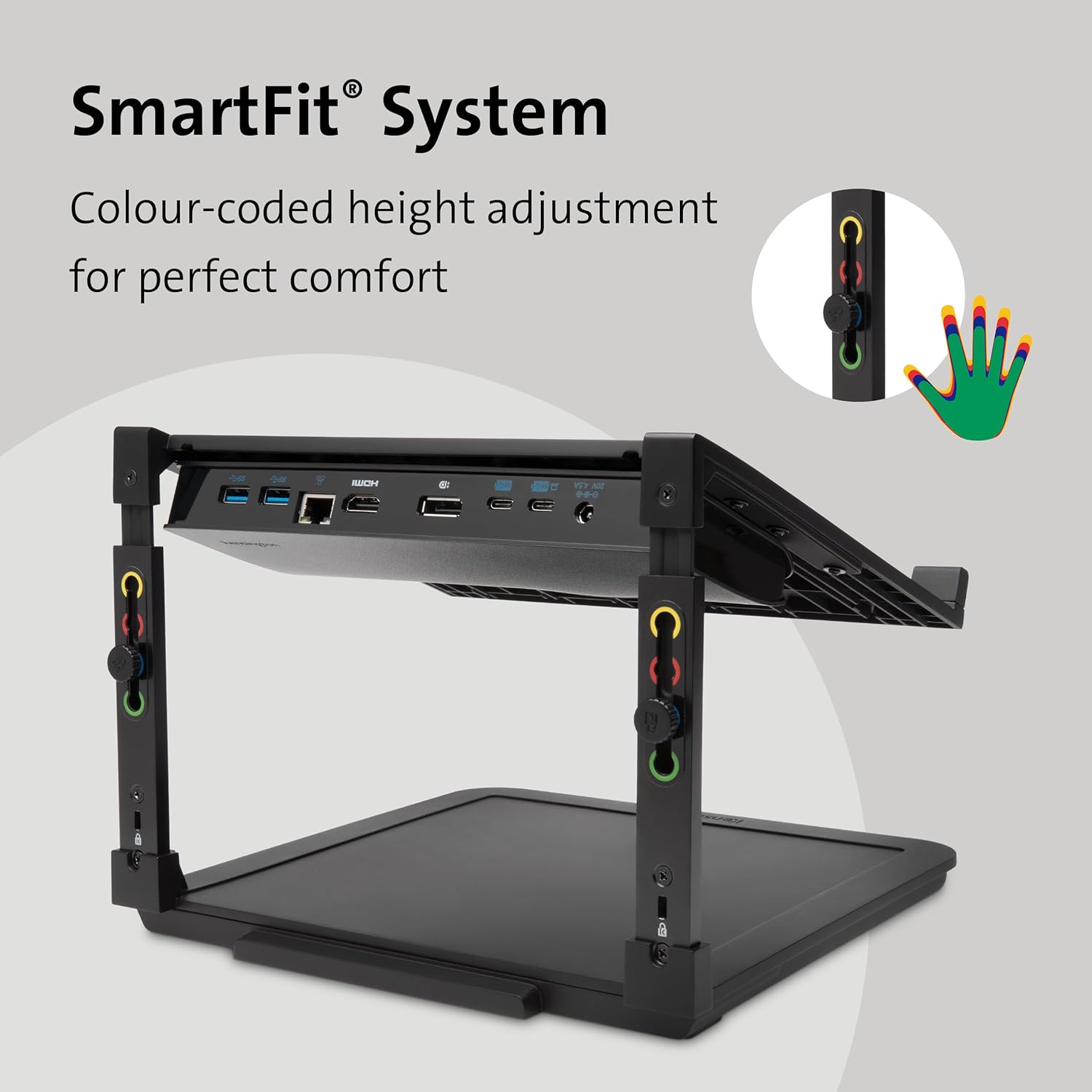 Kensington Laptop Riser - Ergonomic Laptop Stand for Home Office (up to 15.6 inch) with Anti-Skid Design, Security Slot and SmartFit System (K52783WW), Black