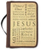 Names of Jesus Bible Cover, Zippered, with Handle, Canvas, Brown, Large