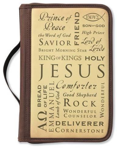 Names of Jesus Bible Cover, Zippered, with Handle, Canvas, Brown, Large