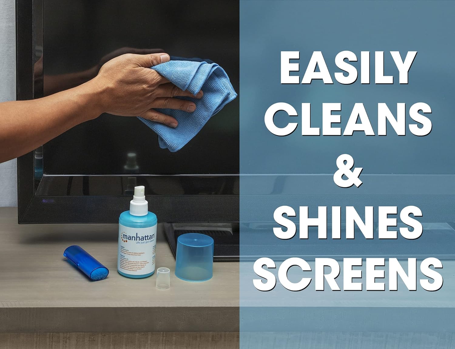 Manhattan LCD Cleaning Kit, Alcohol-free, Includes Cleaning Solution (200ml), Brush and Microfibre Cloth, Ideal for use on monitors/laptops/keyboards/etc, Blister