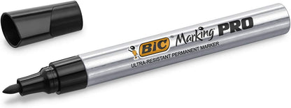 BIC Marking Pro Permanent Markers Medium Bullet Tip - Black, Box of 12