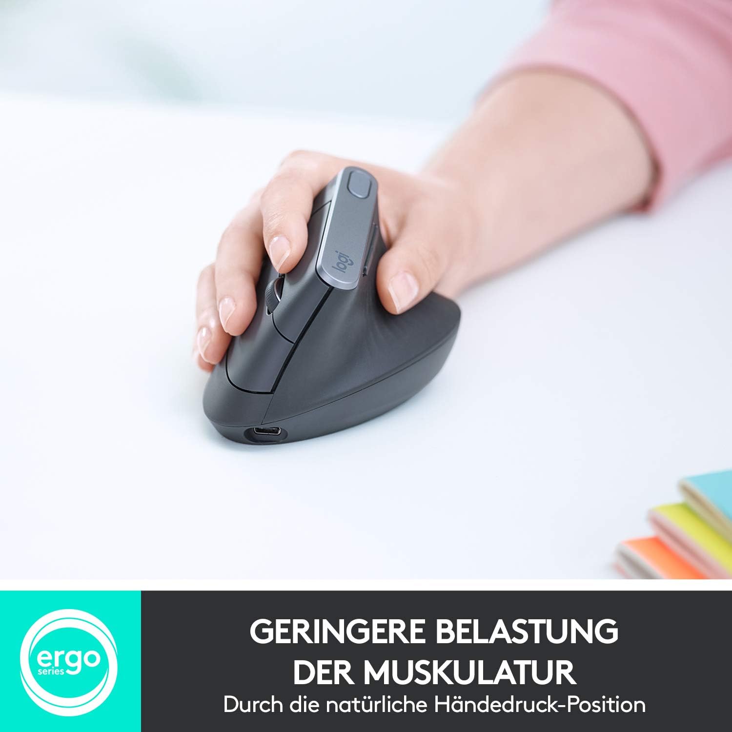Logitech MX Vertical Ergonomic Mouse, Multi-Device, Bluetooth or 2.4GHz Wireless with USB Unifying Receiver, 4000 DPI Optical Tracking, 4 Buttons, Fast Charging, Laptop/PC/Mac/iPad OS- Black