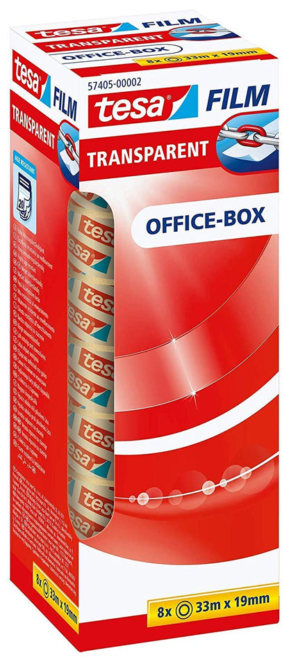 tesa tesafilm transparent - Transparentes Klebeband mit starker Haftung - alterungsbeständig und reißfest - 33 m x 19 mm - 8er Pack