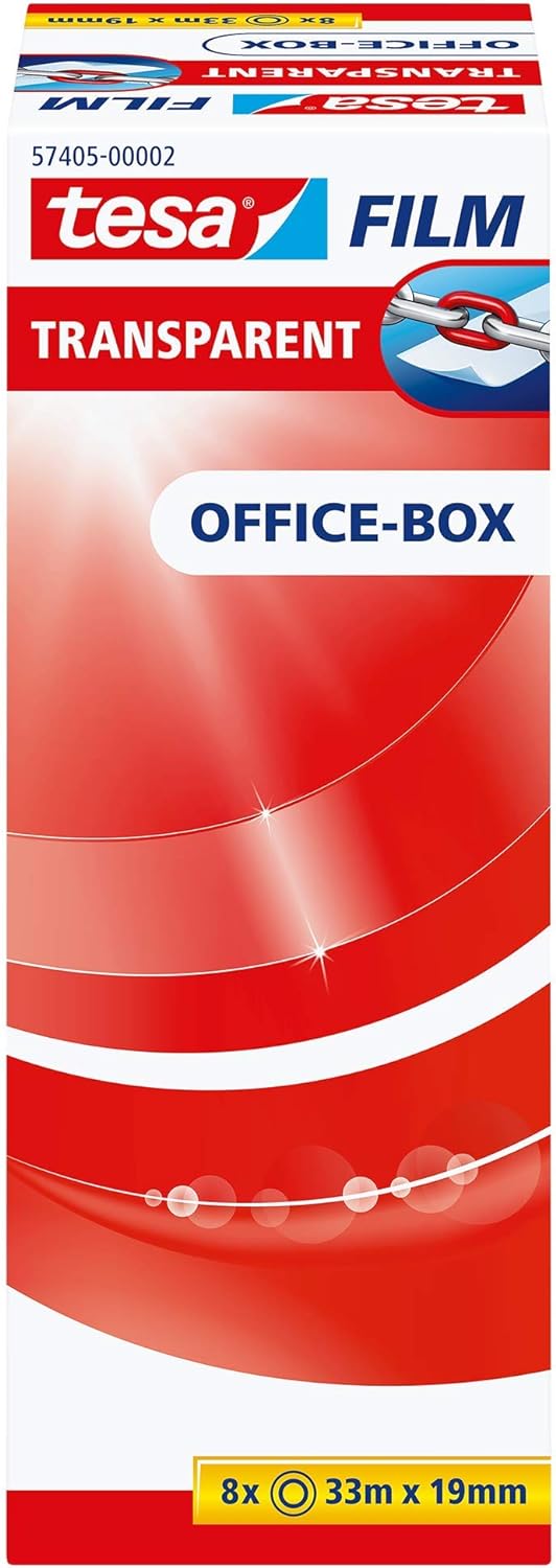 tesa tesafilm transparent - Transparentes Klebeband mit starker Haftung - alterungsbeständig und reißfest - 33 m x 19 mm - 8er Pack
